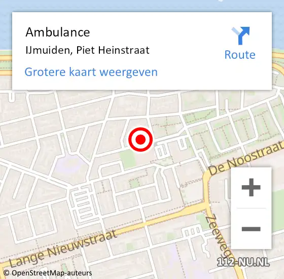 Locatie op kaart van de 112 melding: Ambulance IJmuiden, Piet Heinstraat op 14 november 2022 17:01