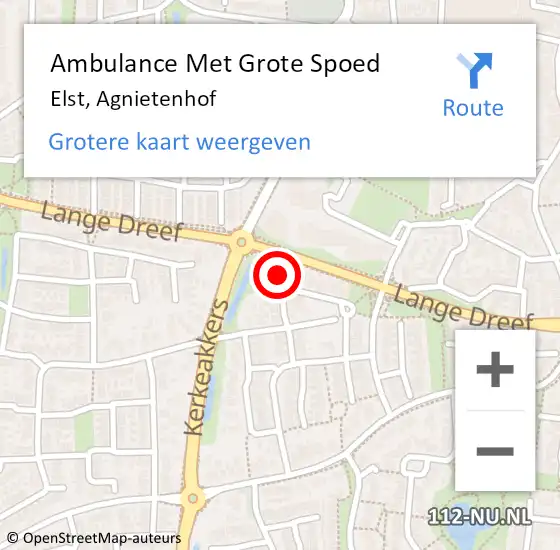 Locatie op kaart van de 112 melding: Ambulance Met Grote Spoed Naar Elst, Agnietenhof op 14 november 2022 17:15