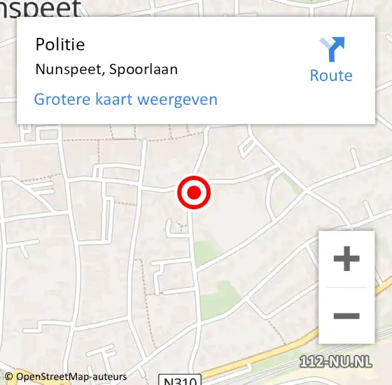 Locatie op kaart van de 112 melding: Politie Nunspeet, Spoorlaan op 14 november 2022 17:22