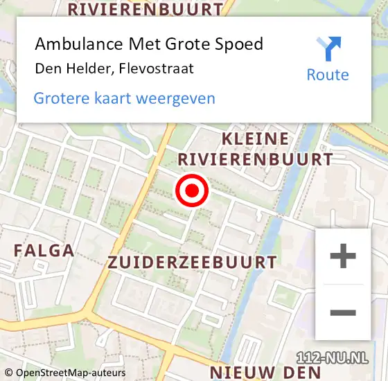 Locatie op kaart van de 112 melding: Ambulance Met Grote Spoed Naar Den Helder, Flevostraat op 14 november 2022 17:26