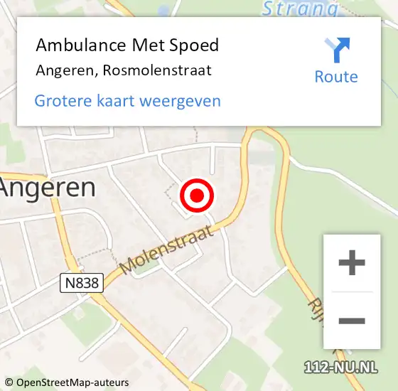 Locatie op kaart van de 112 melding: Ambulance Met Spoed Naar Angeren, Rosmolenstraat op 14 november 2022 17:40