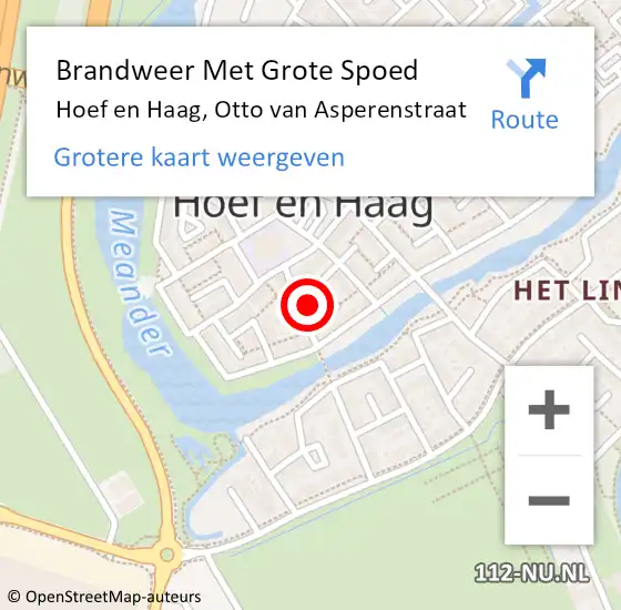 Locatie op kaart van de 112 melding: Brandweer Met Grote Spoed Naar Hoef en Haag, Otto van Asperenstraat op 14 november 2022 18:03