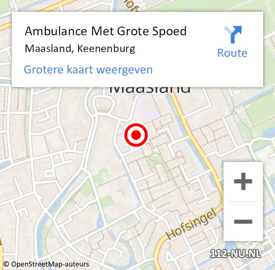 Locatie op kaart van de 112 melding: Ambulance Met Grote Spoed Naar Maasland, Keenenburg op 14 november 2022 18:06