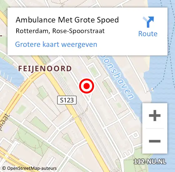Locatie op kaart van de 112 melding: Ambulance Met Grote Spoed Naar Rotterdam, Rose-Spoorstraat op 14 november 2022 18:07