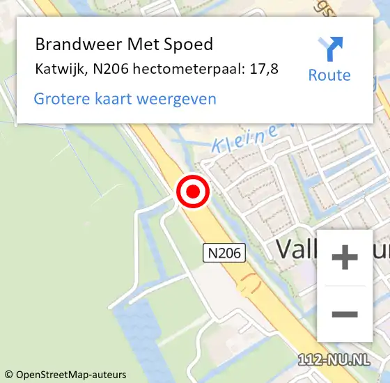 Locatie op kaart van de 112 melding: Brandweer Met Spoed Naar Katwijk, N206 hectometerpaal: 17,8 op 14 november 2022 18:14