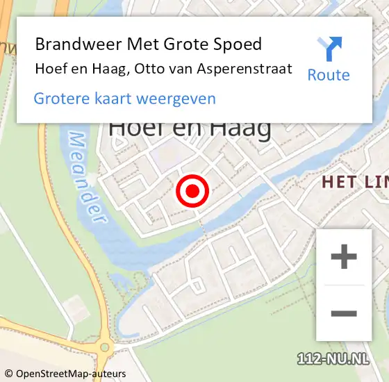 Locatie op kaart van de 112 melding: Brandweer Met Grote Spoed Naar Hoef en Haag, Otto van Asperenstraat op 14 november 2022 18:14