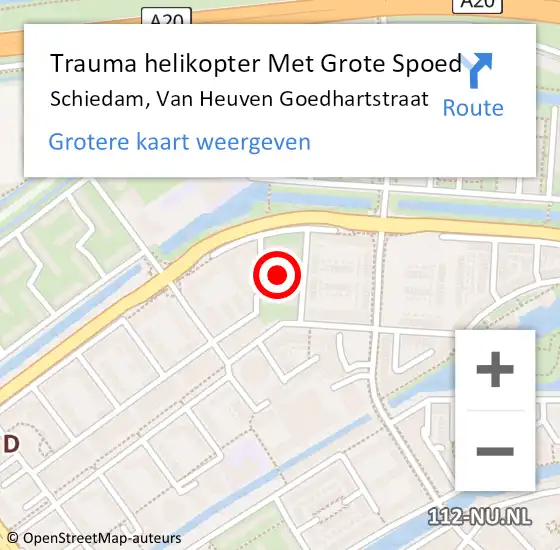 Locatie op kaart van de 112 melding: Trauma helikopter Met Grote Spoed Naar Schiedam, Van Heuven Goedhartstraat op 14 november 2022 18:35