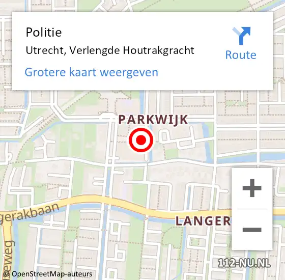 Locatie op kaart van de 112 melding: Politie Utrecht, Verlengde Houtrakgracht op 14 november 2022 18:40