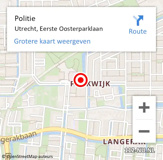 Locatie op kaart van de 112 melding: Politie Utrecht, Eerste Oosterparklaan op 14 november 2022 18:41