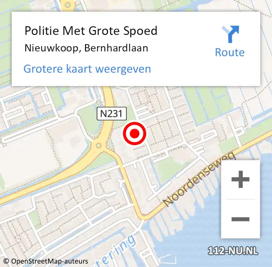 Locatie op kaart van de 112 melding: Politie Met Grote Spoed Naar Nieuwkoop, Bernhardlaan op 14 november 2022 19:40