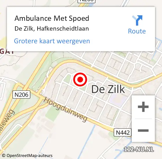 Locatie op kaart van de 112 melding: Ambulance Met Spoed Naar De Zilk, Hafkenscheidtlaan op 14 november 2022 19:43