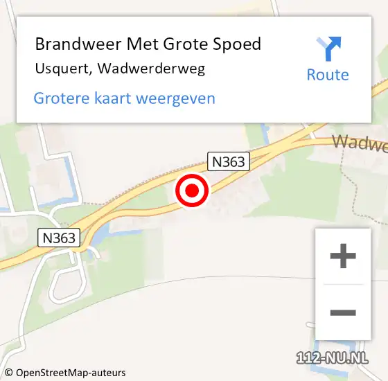 Locatie op kaart van de 112 melding: Brandweer Met Grote Spoed Naar Usquert, Wadwerderweg op 14 november 2022 20:04