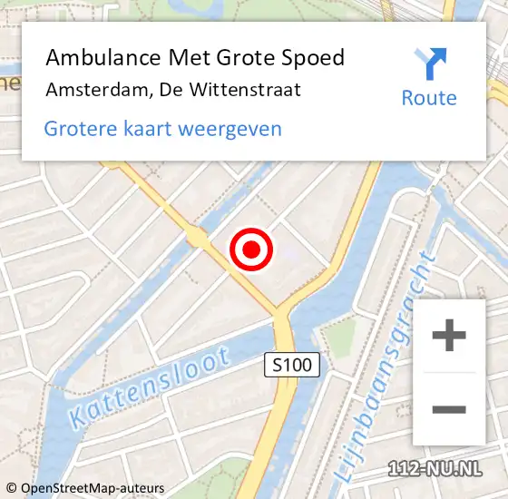 Locatie op kaart van de 112 melding: Ambulance Met Grote Spoed Naar Amsterdam, De Wittenstraat op 14 november 2022 20:14