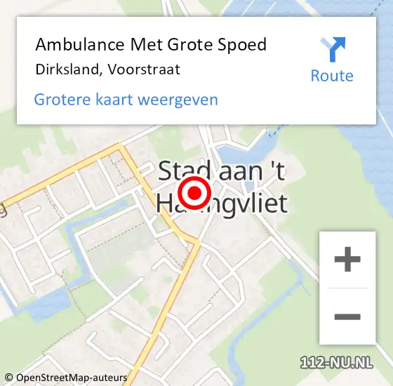 Locatie op kaart van de 112 melding: Ambulance Met Grote Spoed Naar Dirksland, Voorstraat op 14 november 2022 20:19