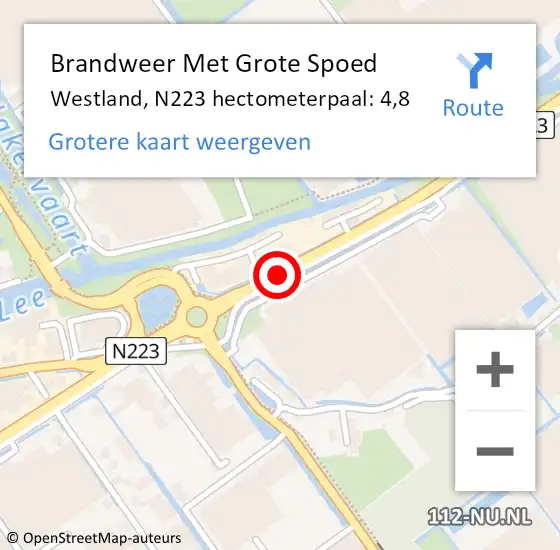 Locatie op kaart van de 112 melding: Brandweer Met Grote Spoed Naar Westland, N223 hectometerpaal: 4,8 op 14 november 2022 20:42