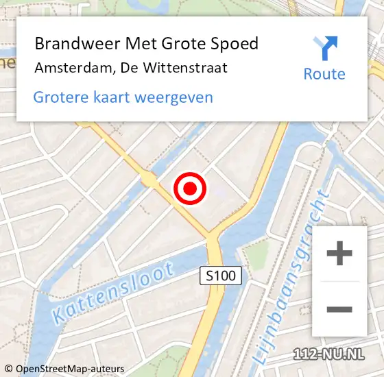 Locatie op kaart van de 112 melding: Brandweer Met Grote Spoed Naar Amsterdam, De Wittenstraat op 14 november 2022 20:48