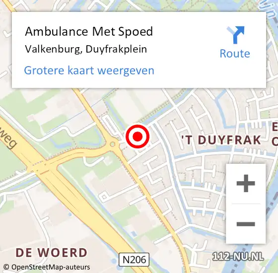 Locatie op kaart van de 112 melding: Ambulance Met Spoed Naar Valkenburg, Duyfrakplein op 14 november 2022 21:09