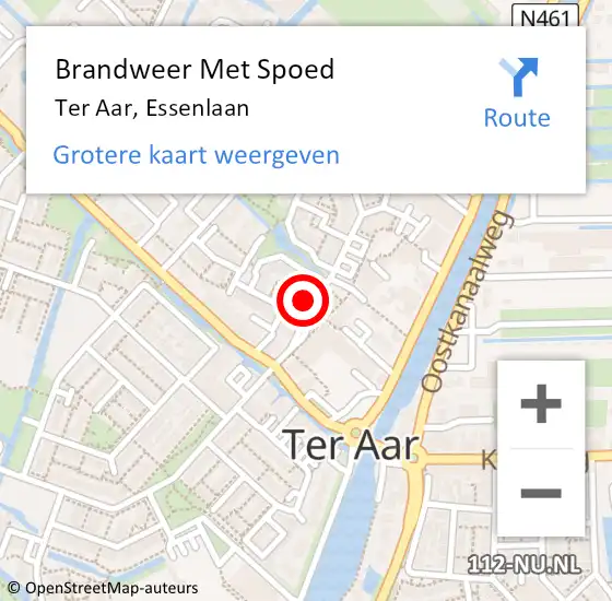 Locatie op kaart van de 112 melding: Brandweer Met Spoed Naar Ter Aar, Essenlaan op 14 november 2022 21:26