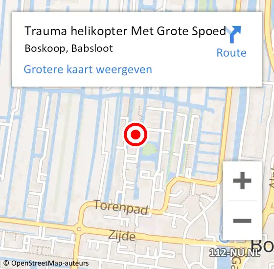 Locatie op kaart van de 112 melding: Trauma helikopter Met Grote Spoed Naar Boskoop, Babsloot op 14 november 2022 21:40