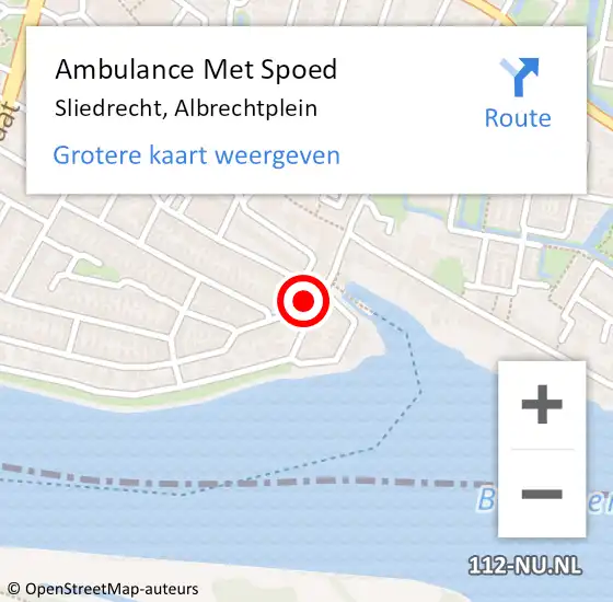 Locatie op kaart van de 112 melding: Ambulance Met Spoed Naar Sliedrecht, Albrechtplein op 14 november 2022 21:41