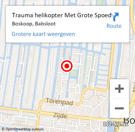 Locatie op kaart van de 112 melding: Trauma helikopter Met Grote Spoed Naar Boskoop, Babsloot op 14 november 2022 21:41