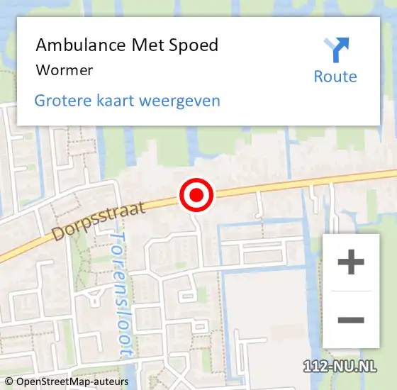 Locatie op kaart van de 112 melding: Ambulance Met Spoed Naar Wormer op 14 november 2022 21:53