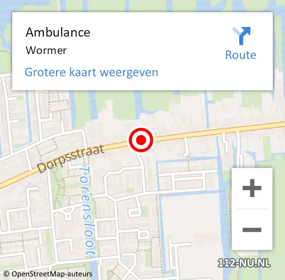 Locatie op kaart van de 112 melding: Ambulance Wormer op 14 november 2022 21:54