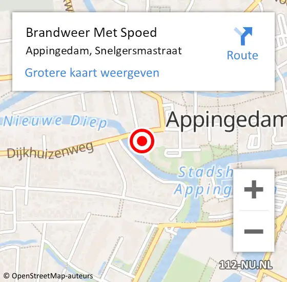 Locatie op kaart van de 112 melding: Brandweer Met Spoed Naar Appingedam, Snelgersmastraat op 14 november 2022 22:23