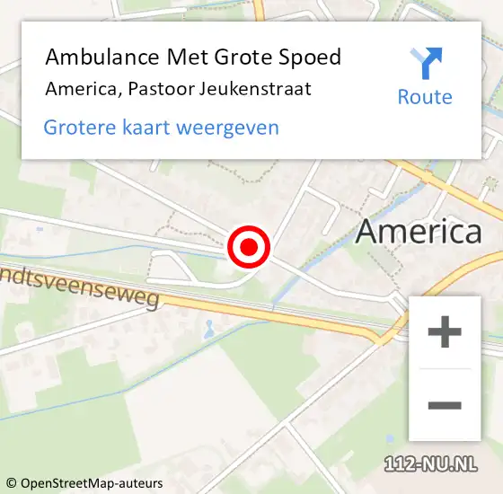 Locatie op kaart van de 112 melding: Ambulance Met Grote Spoed Naar America, Pastoor Jeukenstraat op 5 augustus 2014 00:43