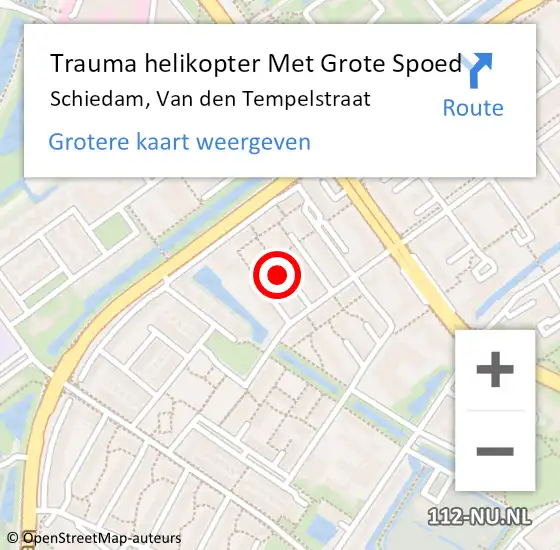 Locatie op kaart van de 112 melding: Trauma helikopter Met Grote Spoed Naar Schiedam, Van den Tempelstraat op 14 november 2022 23:04