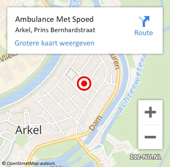 Locatie op kaart van de 112 melding: Ambulance Met Spoed Naar Arkel, Prins Bernhardstraat op 14 november 2022 23:06