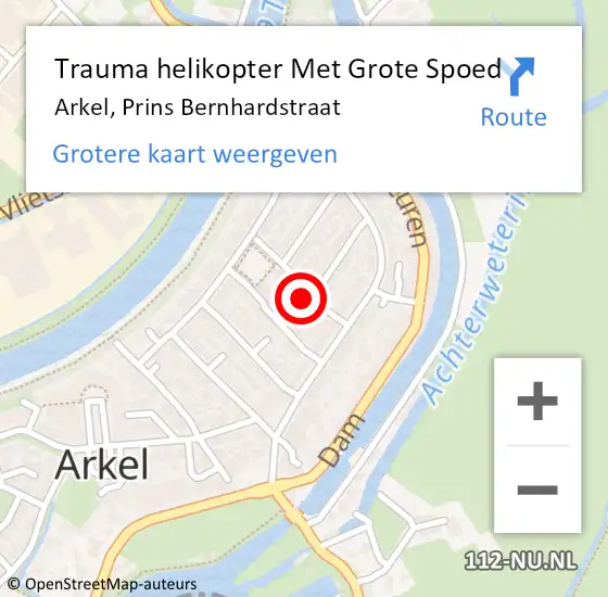 Locatie op kaart van de 112 melding: Trauma helikopter Met Grote Spoed Naar Arkel, Prins Bernhardstraat op 14 november 2022 23:11