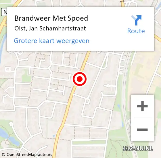 Locatie op kaart van de 112 melding: Brandweer Met Spoed Naar Olst, Jan Schamhartstraat op 14 november 2022 23:41