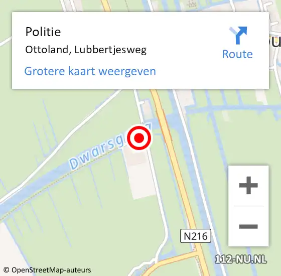 Locatie op kaart van de 112 melding: Politie Ottoland, Lubbertjesweg op 14 november 2022 23:44