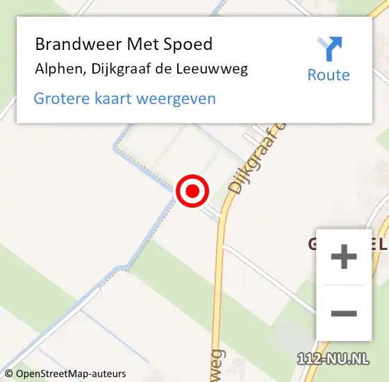 Locatie op kaart van de 112 melding: Brandweer Met Spoed Naar Alphen, Dijkgraaf de Leeuwweg op 15 november 2022 00:46