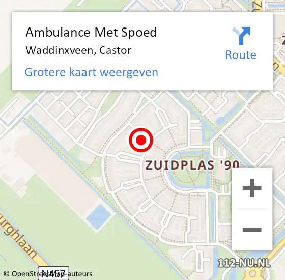 Locatie op kaart van de 112 melding: Ambulance Met Spoed Naar Waddinxveen, Castor op 15 november 2022 01:29