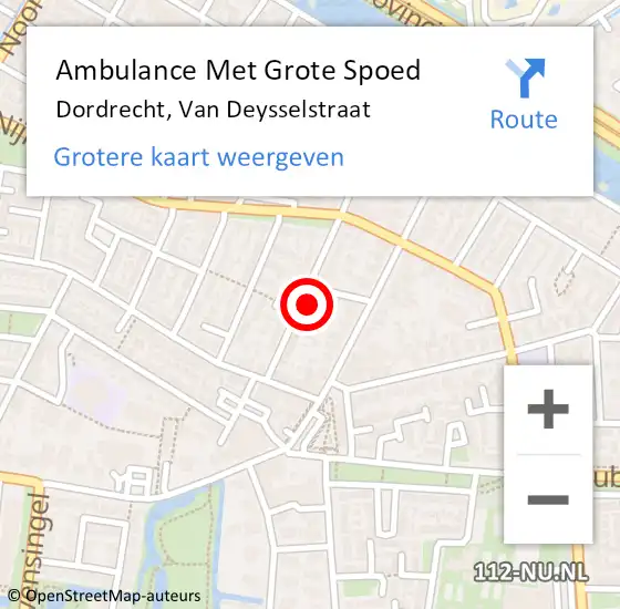 Locatie op kaart van de 112 melding: Ambulance Met Grote Spoed Naar Dordrecht, Van Deysselstraat op 15 november 2022 02:59