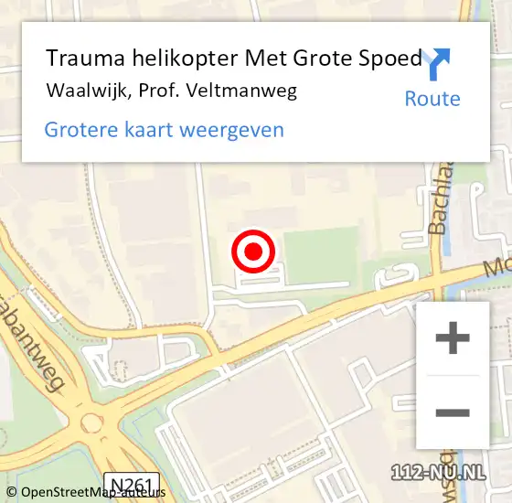 Locatie op kaart van de 112 melding: Trauma helikopter Met Grote Spoed Naar Waalwijk, Prof. Veltmanweg op 15 november 2022 03:09