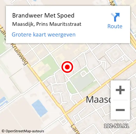 Locatie op kaart van de 112 melding: Brandweer Met Spoed Naar Maasdijk, Prins Mauritsstraat op 15 november 2022 04:15