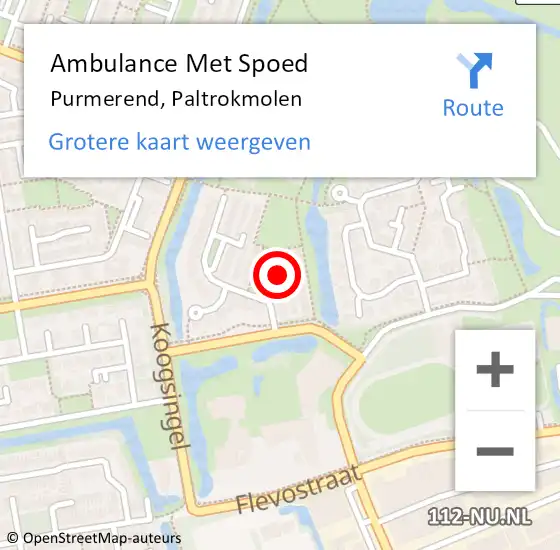 Locatie op kaart van de 112 melding: Ambulance Met Spoed Naar Purmerend, Paltrokmolen op 15 november 2022 06:11