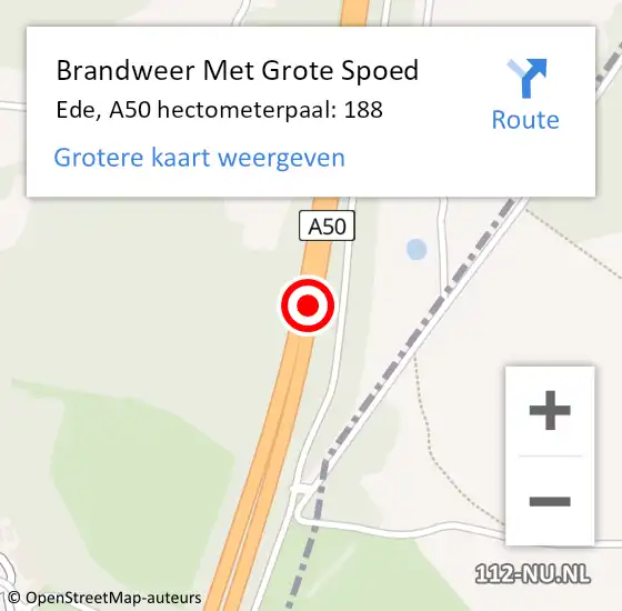 Locatie op kaart van de 112 melding: Brandweer Met Grote Spoed Naar Ede, A50 hectometerpaal: 188 op 15 november 2022 07:01