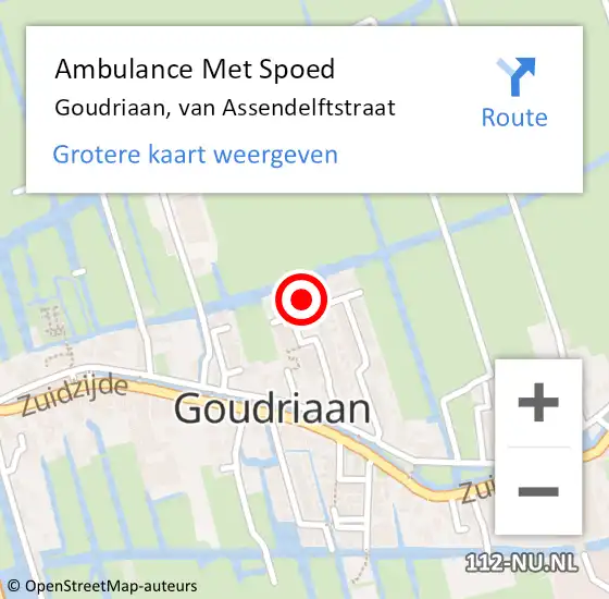 Locatie op kaart van de 112 melding: Ambulance Met Spoed Naar Goudriaan, van Assendelftstraat op 15 november 2022 07:15