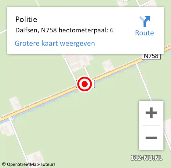 Locatie op kaart van de 112 melding: Politie Dalfsen, N758 hectometerpaal: 6 op 15 november 2022 07:41