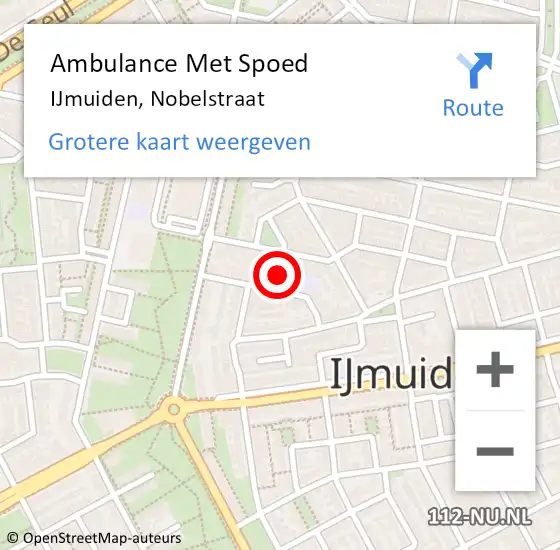 Locatie op kaart van de 112 melding: Ambulance Met Spoed Naar IJmuiden, Nobelstraat op 15 november 2022 07:45