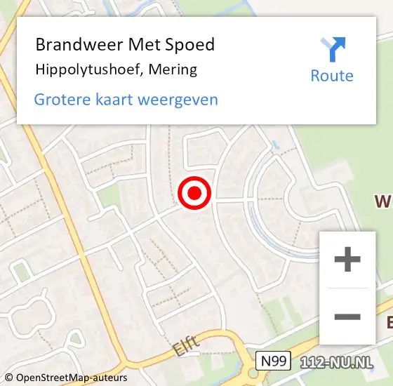 Locatie op kaart van de 112 melding: Brandweer Met Spoed Naar Hippolytushoef, Mering op 15 november 2022 08:05