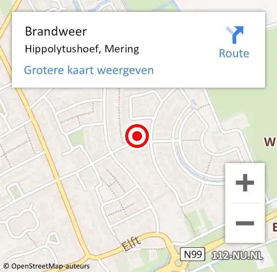 Locatie op kaart van de 112 melding: Brandweer Hippolytushoef, Mering op 15 november 2022 08:08