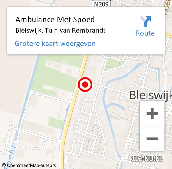 Locatie op kaart van de 112 melding: Ambulance Met Spoed Naar Bleiswijk, Tuin van Rembrandt op 15 november 2022 08:23