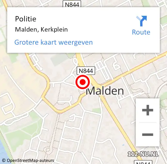 Locatie op kaart van de 112 melding: Politie Malden, Kerkplein op 15 november 2022 08:24