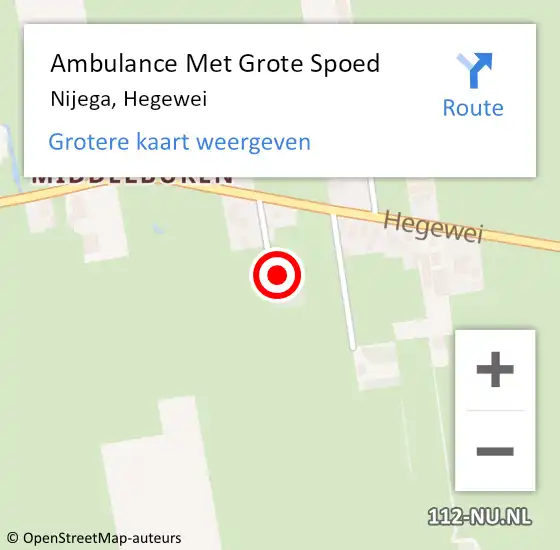 Locatie op kaart van de 112 melding: Ambulance Met Grote Spoed Naar Nijega, Hegewei op 15 november 2022 08:26