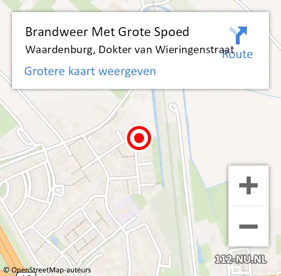 Locatie op kaart van de 112 melding: Brandweer Met Grote Spoed Naar Waardenburg, Dokter van Wieringenstraat op 15 november 2022 08:36